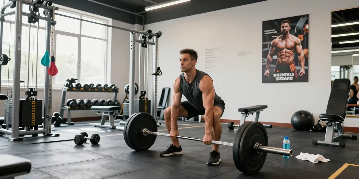 Prime Pharma Steroiden Winkel met een fitnesstrainer die deadlifts uitvoert in een moderne sportschool, omringd door trainingsapparatuur.