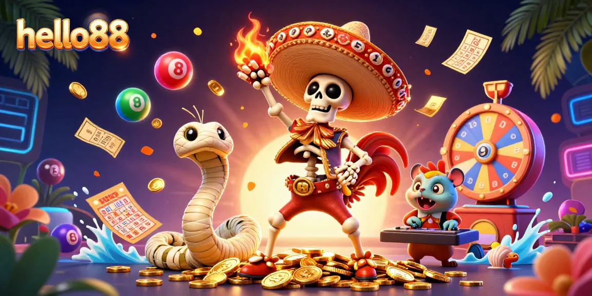 Play exciting casino games with hello88, featuring vibrant characters and dynamic lottery elements.