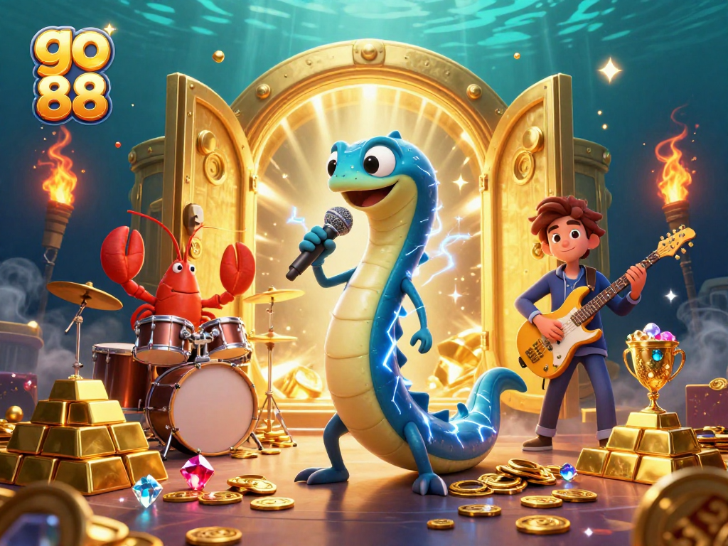 Experience thrilling wins at go 88 underwater casino illustration with vibrant characters and treasures.