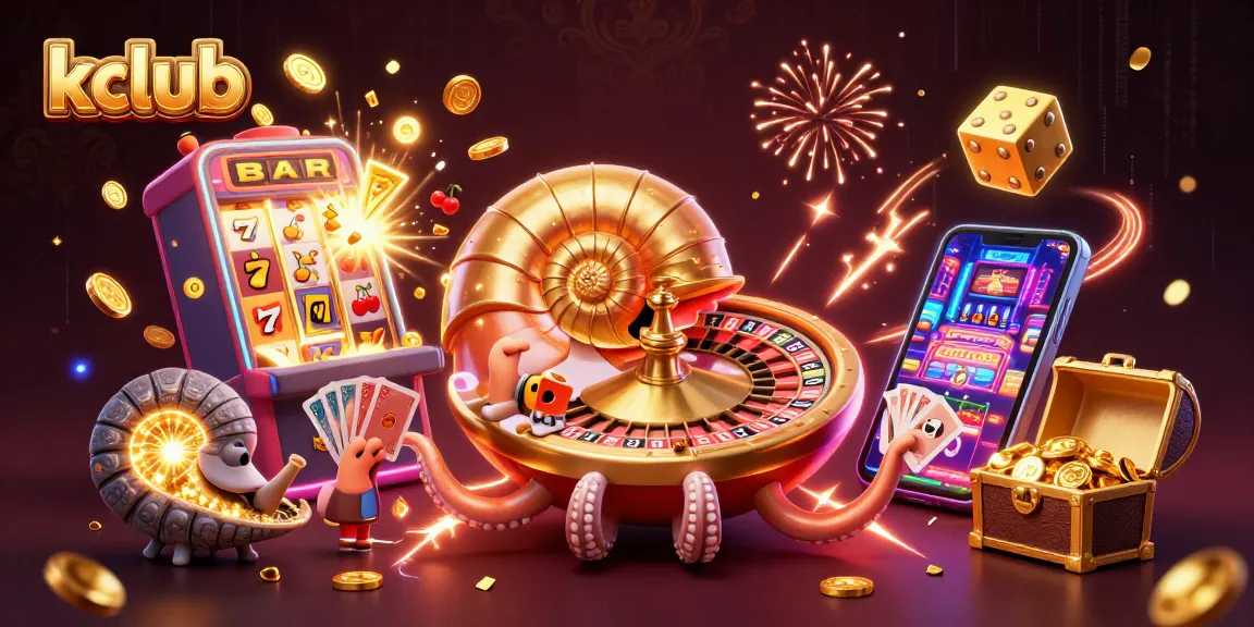 Kclub offers an exciting 3D gambling experience with jackpots and glowing games bursting around, featuring a unique nautilus and card elements.
