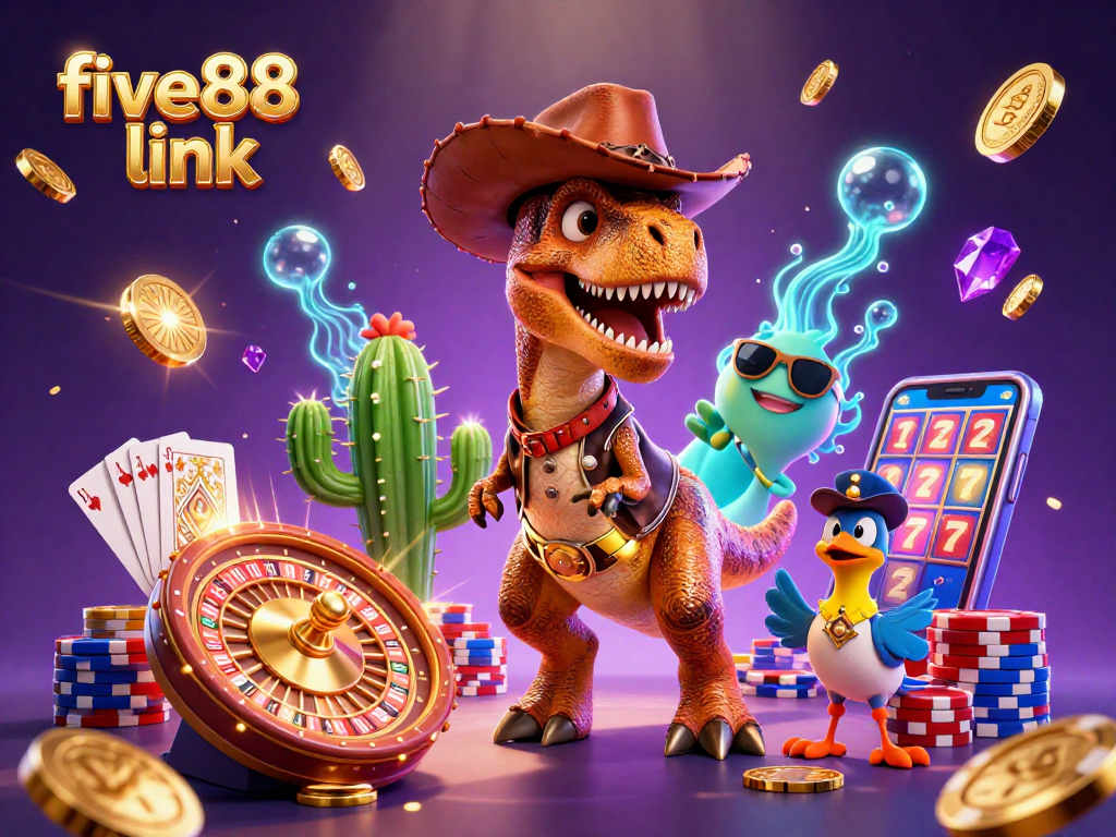 Experience the excitement of five88 link with vibrant casino-themed characters and dynamic game elements.