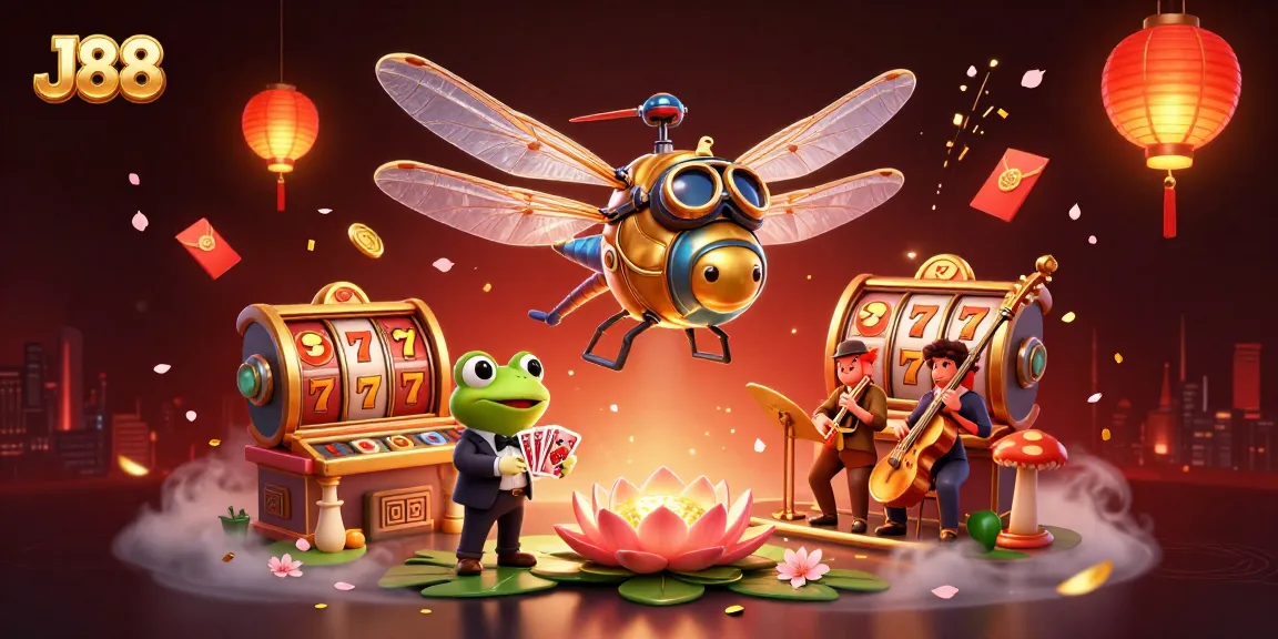 Experience J88's lively casino scene with a dragonfly pilot, frog dealer, and jazz musicians.