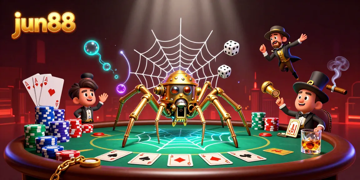 Engage in thrilling gameplay at Jun88 with a dynamic steampunk casino scene enriched with poker elements.