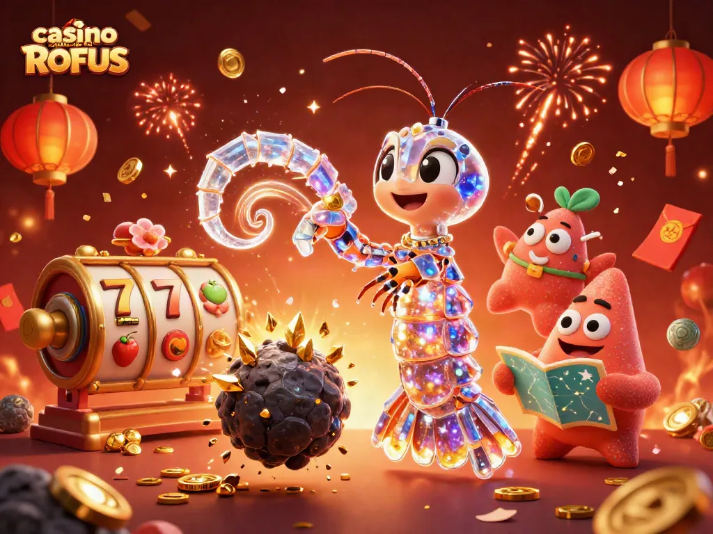 Engage in exciting gameplay at casino uden om ROFUS with a vibrant 3D illustration of galactic samurai and treasure.