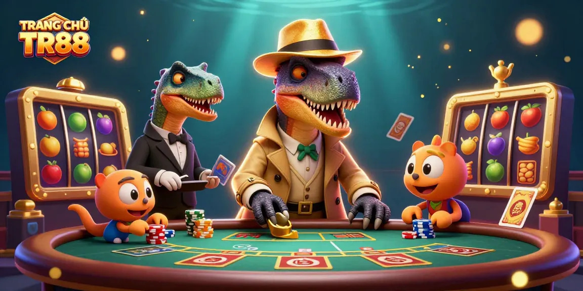 Experience the excitement at TRANG CHỦ TR88 with playful characters in a lively casino atmosphere.