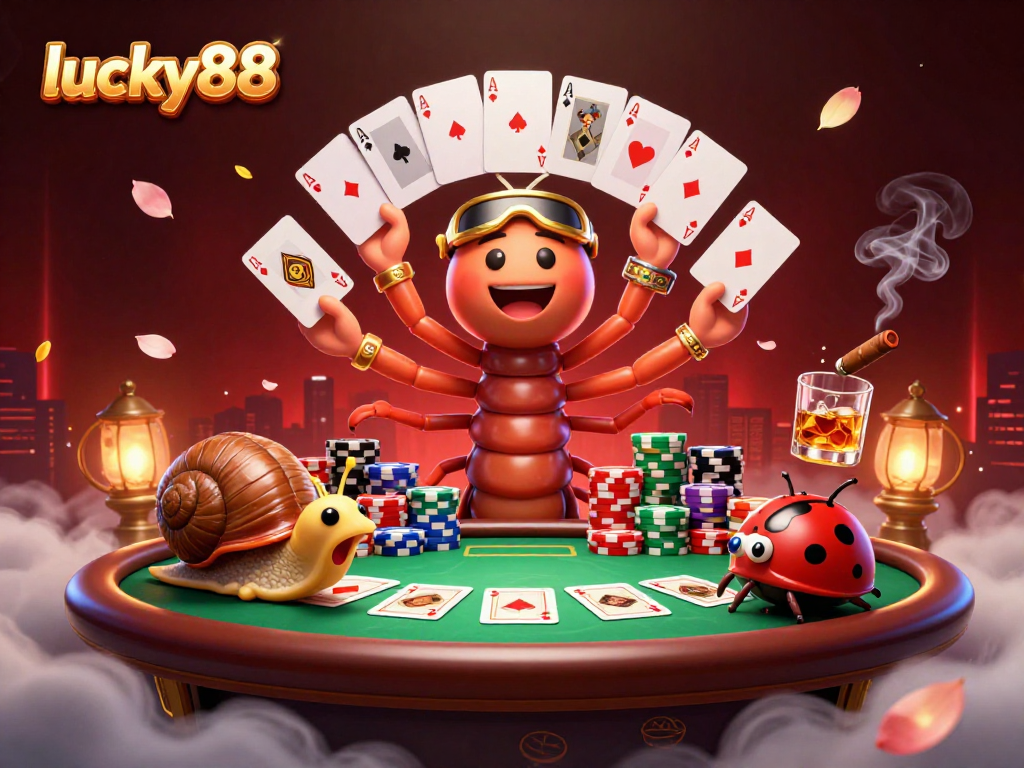 Engage in the exciting world of lucky88 while enjoying a vibrant poker scene with colorful chips and dynamic characters.