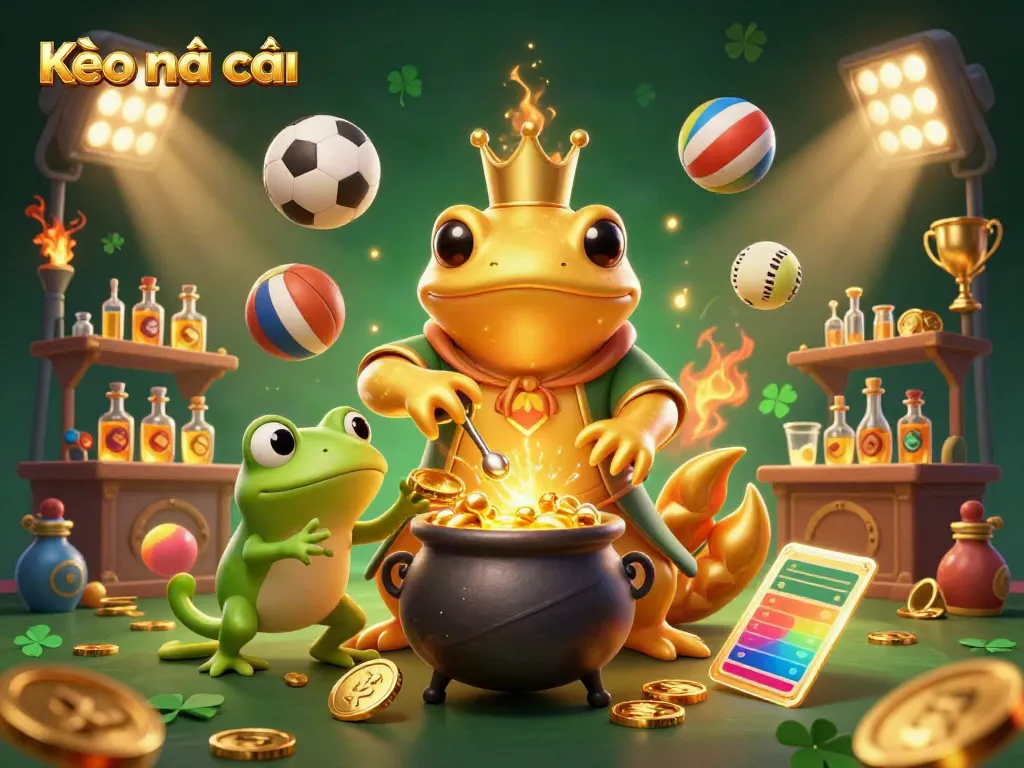 Engage with Kèo nhà cái sports betting dynamics featuring alchemists and golden elements in a vibrant illustration.