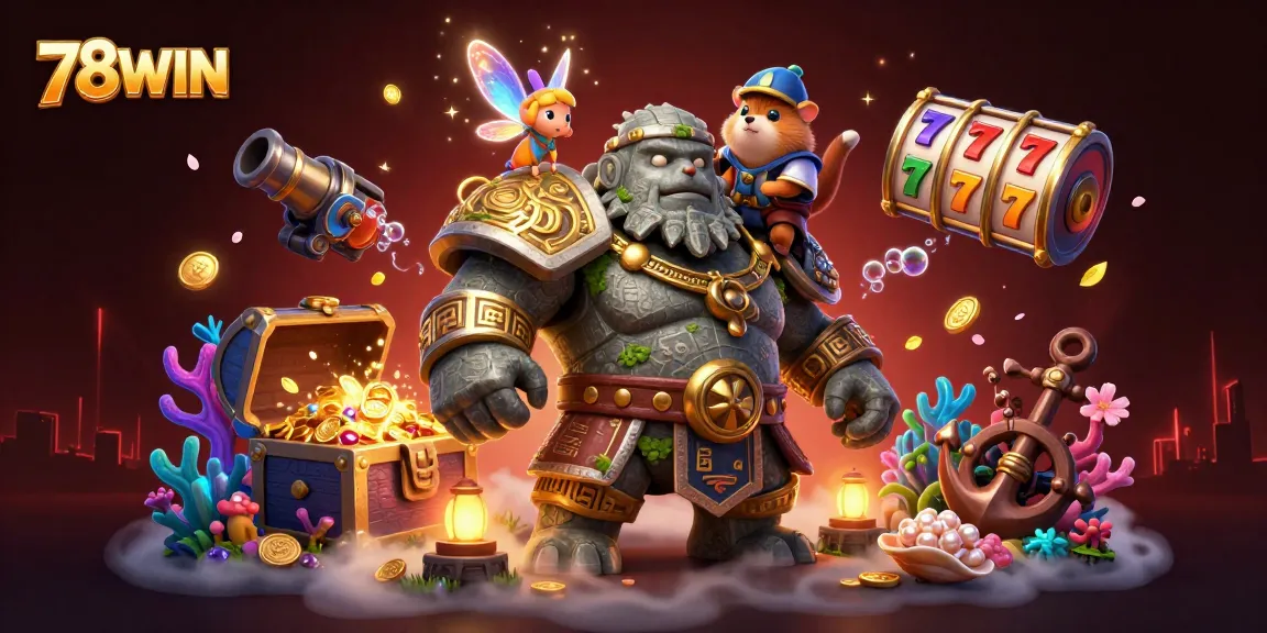 Play exciting slots and win big with 78WIN's captivating 3D casino illustration
