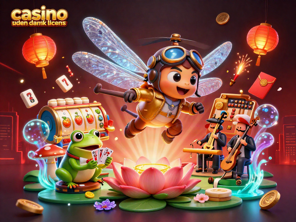 Engage with dynamic action at a casino uden dansk licens featuring a lively dragonfly pilot and frog dealer.