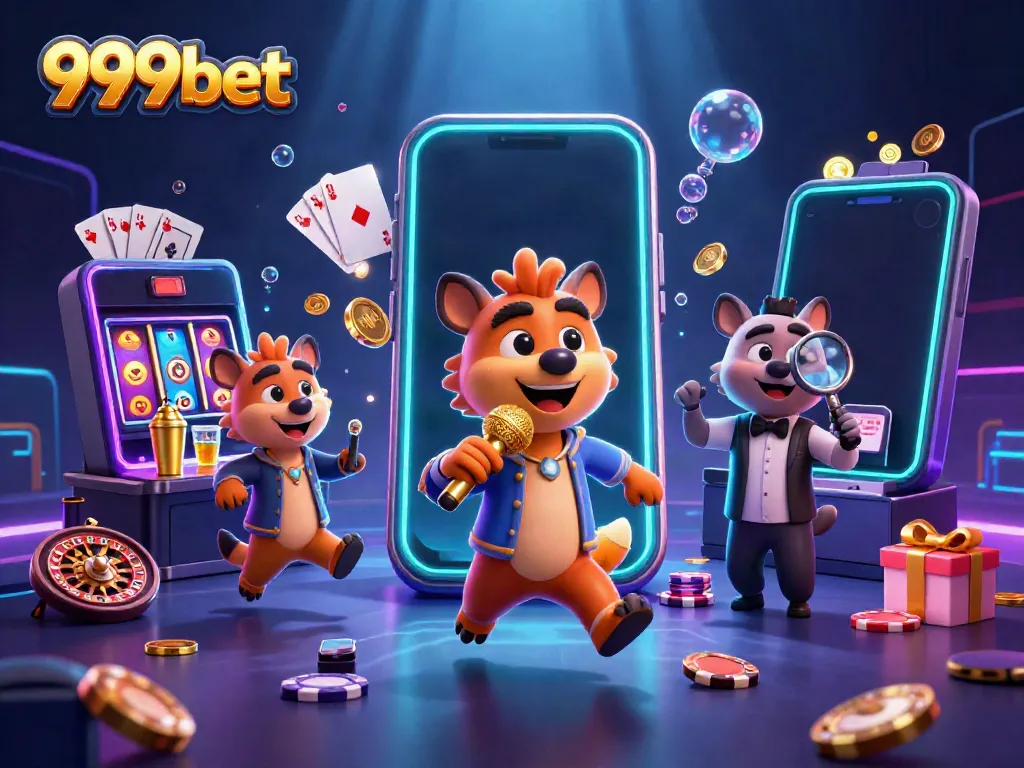 Experience the thrill of 999bet's comedy casino club with hyenas entertaining in a vibrant scene.