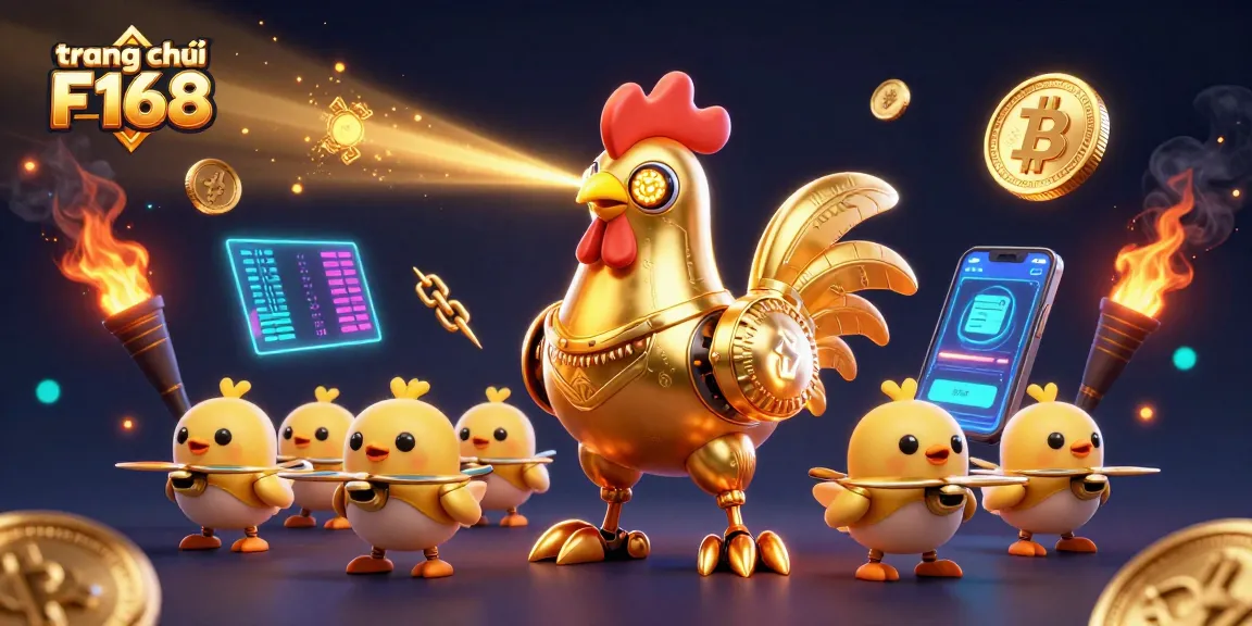 Engage with excitement on trang chủ F168, featuring a golden rooster robot and interactive gaming elements.