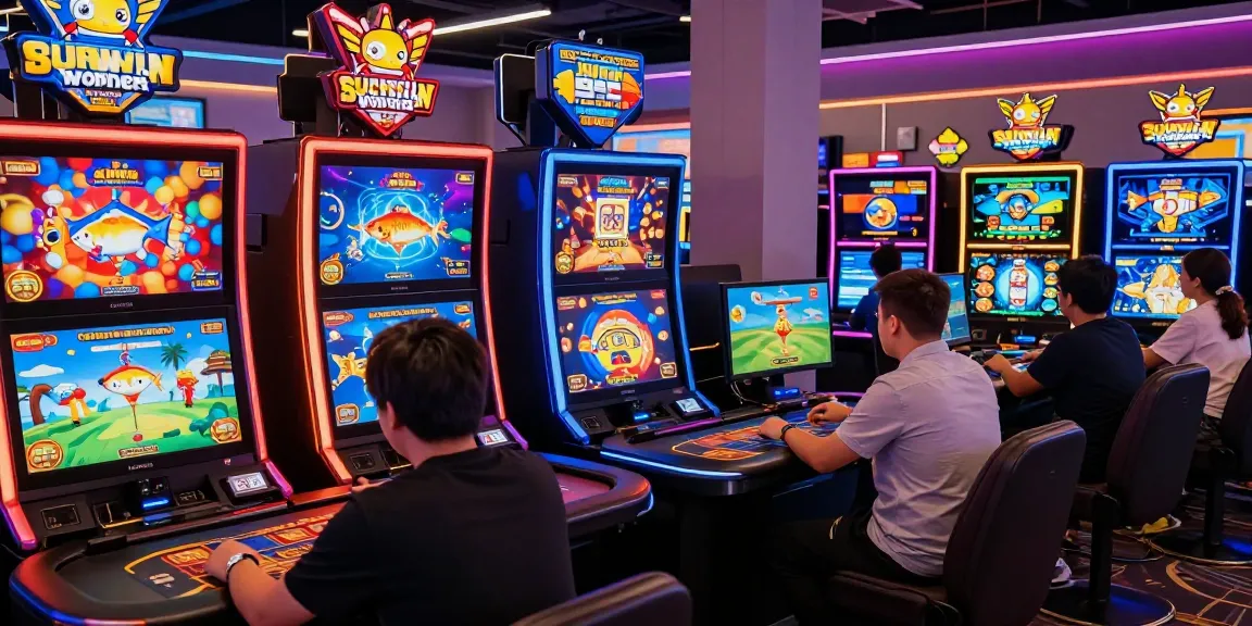 Players enjoying thrilling games at Sun win virtual casino with vibrant graphics and exciting atmosphere.