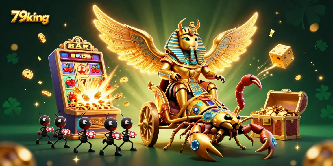 Join the excitement with 79king as the golden scarab beetle triumphs in a captivating casino scene.