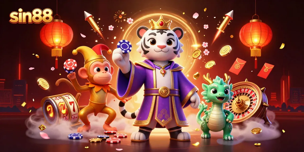 Experience the excitement of sin88 with vibrant casino action featuring a royal tiger and golden monkey.